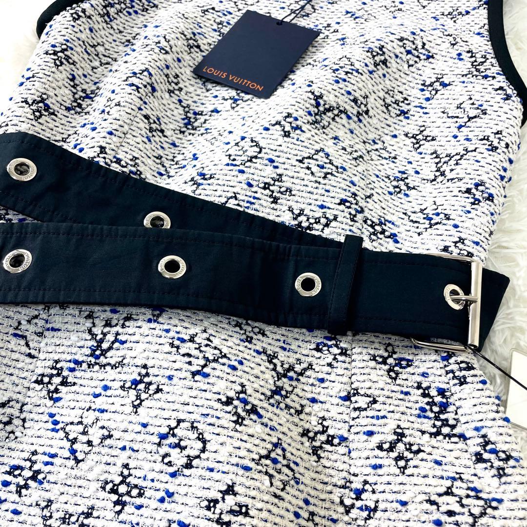 タグ付き　ルイヴィトン　ツイード　ワンピース　ノースリーブ　ウエストベルト