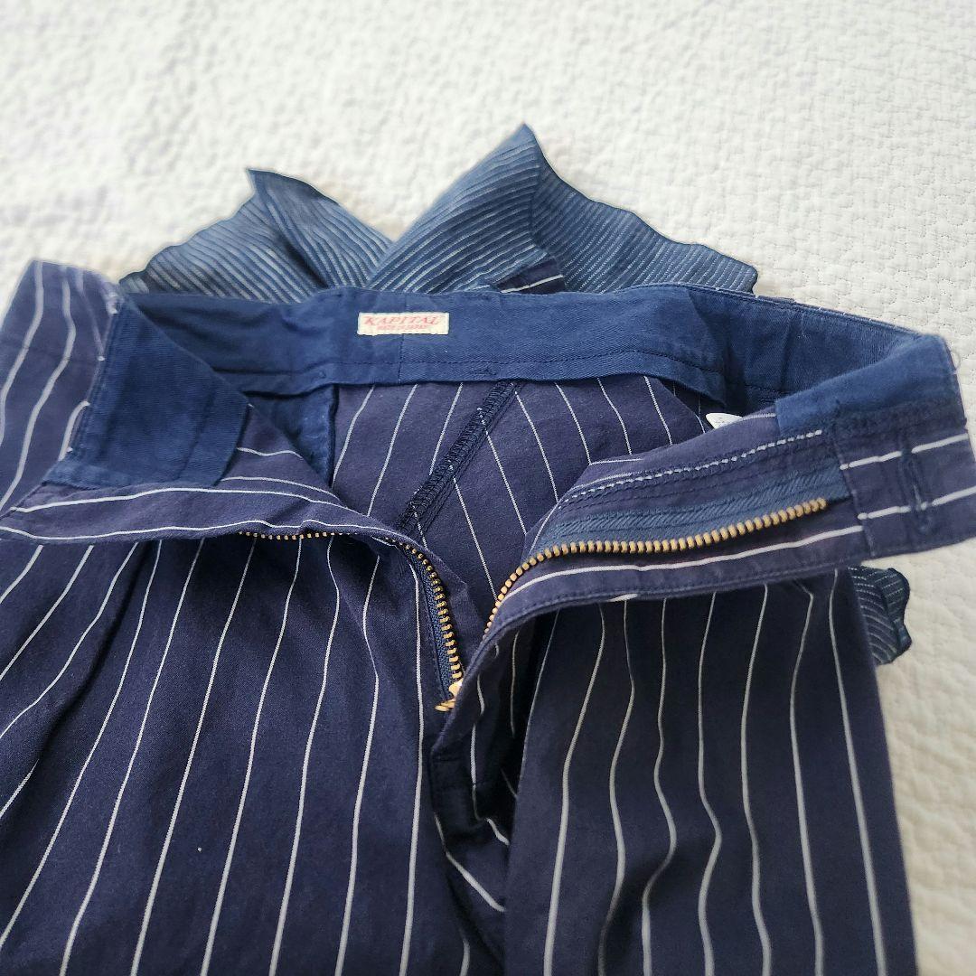 KAPITAL オーロラパンツ　ガウチョパンツ　ハーフ　藍色　ヒッコリー