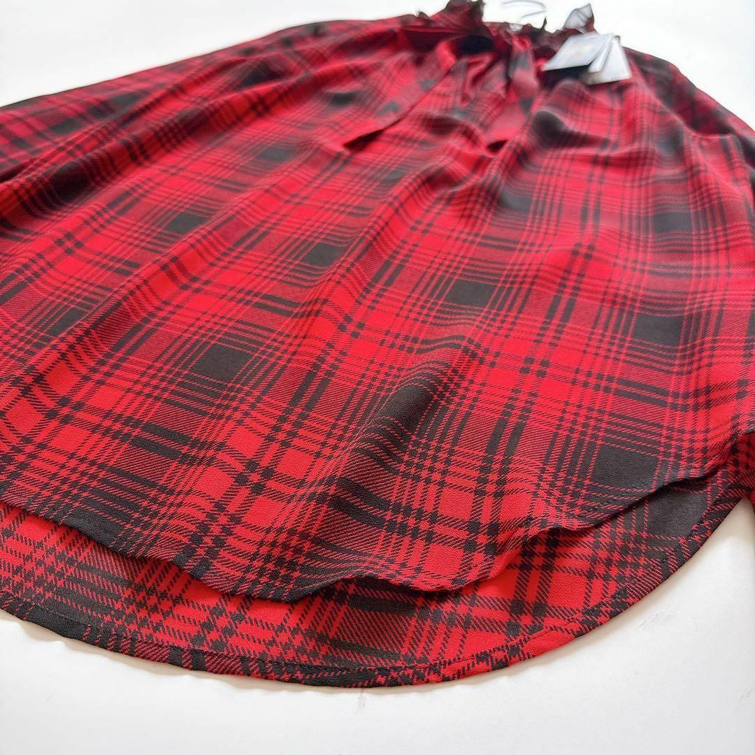 新品✨ポロラルフローレン チェックシアー タイネックブラウス XS レッド