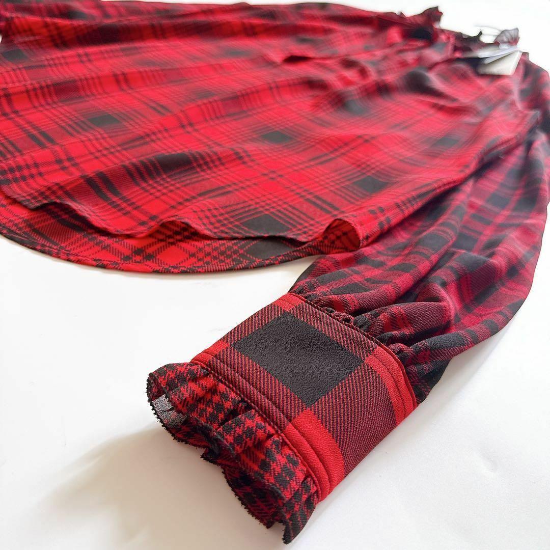 新品✨ポロラルフローレン チェックシアー タイネックブラウス XS レッド