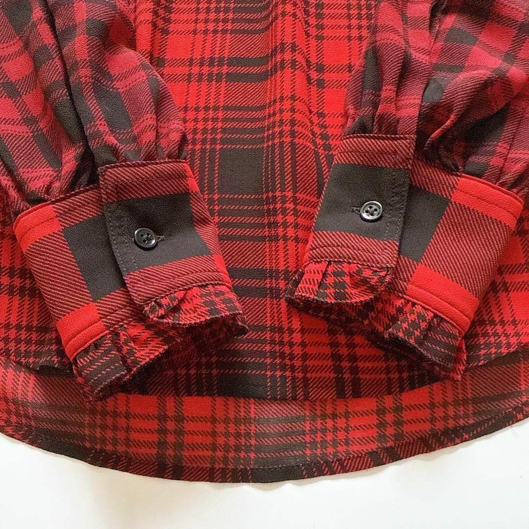 新品✨ポロラルフローレン チェックシアー タイネックブラウス XS レッド