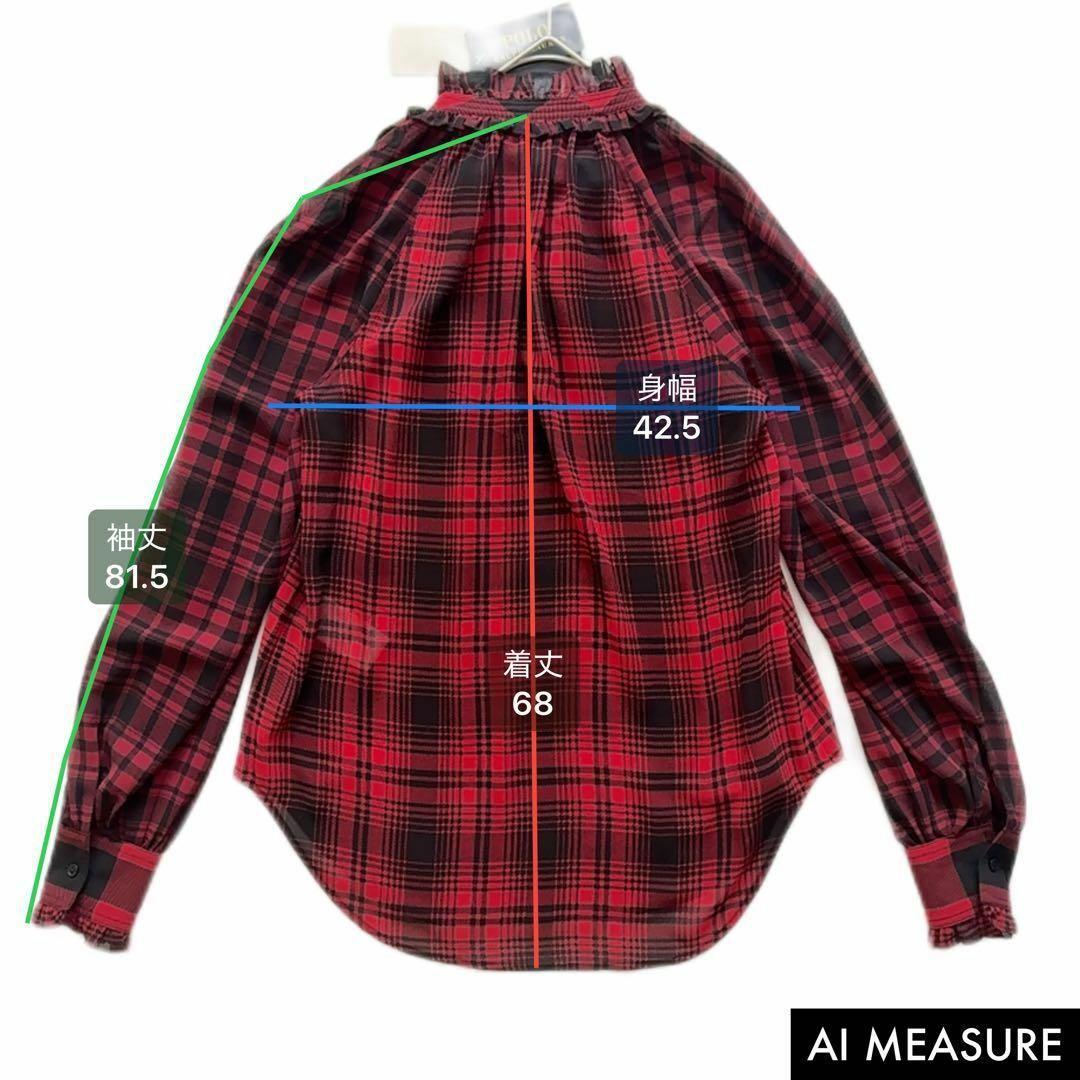 新品✨ポロラルフローレン チェックシアー タイネックブラウス XS レッド