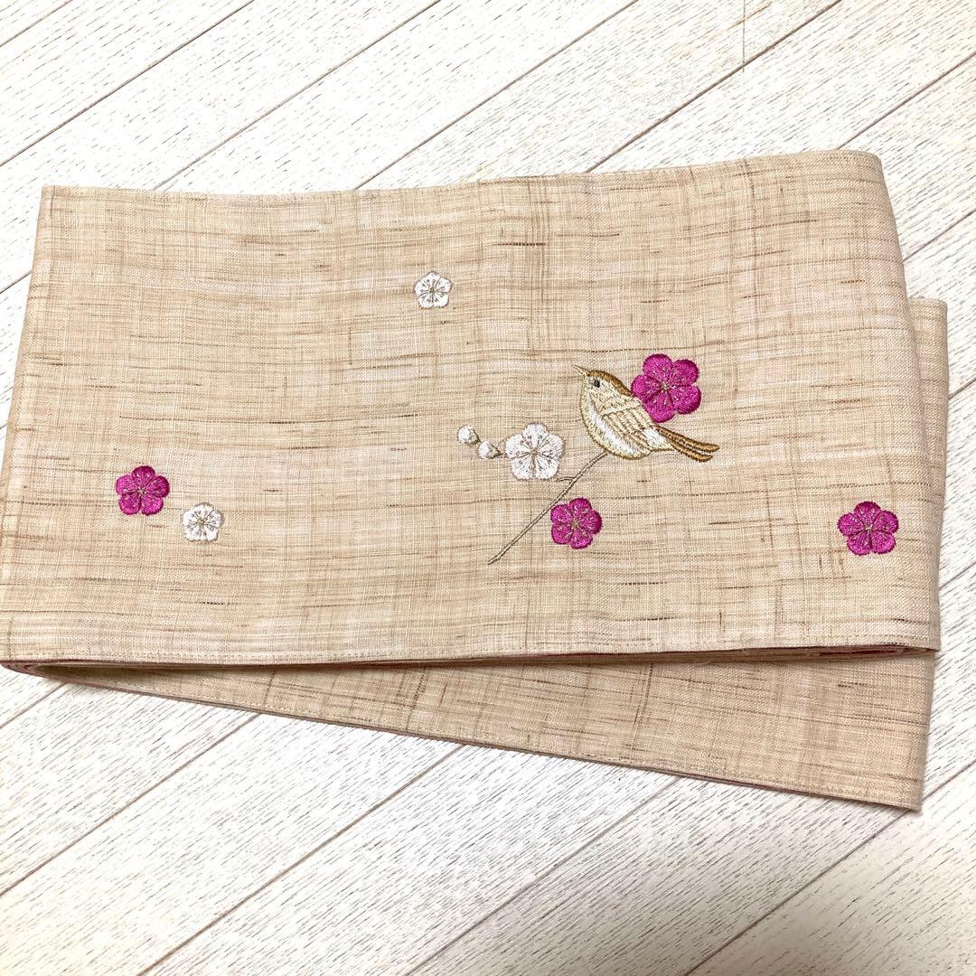 高級　レア　新品　ツモリチサト　渋い粋な感じ　半幅帯　ベージュ系　くすみピンク