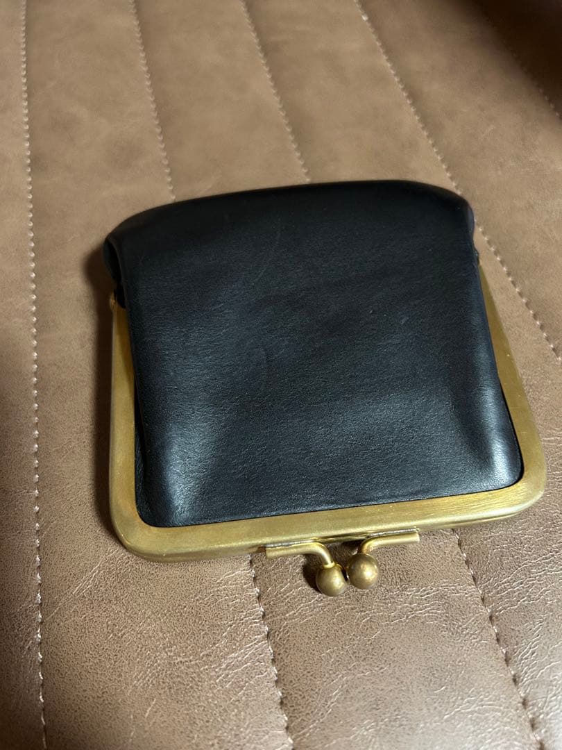 がま口財布真鍮口金　エルバマット　ブラック　encyoku creem