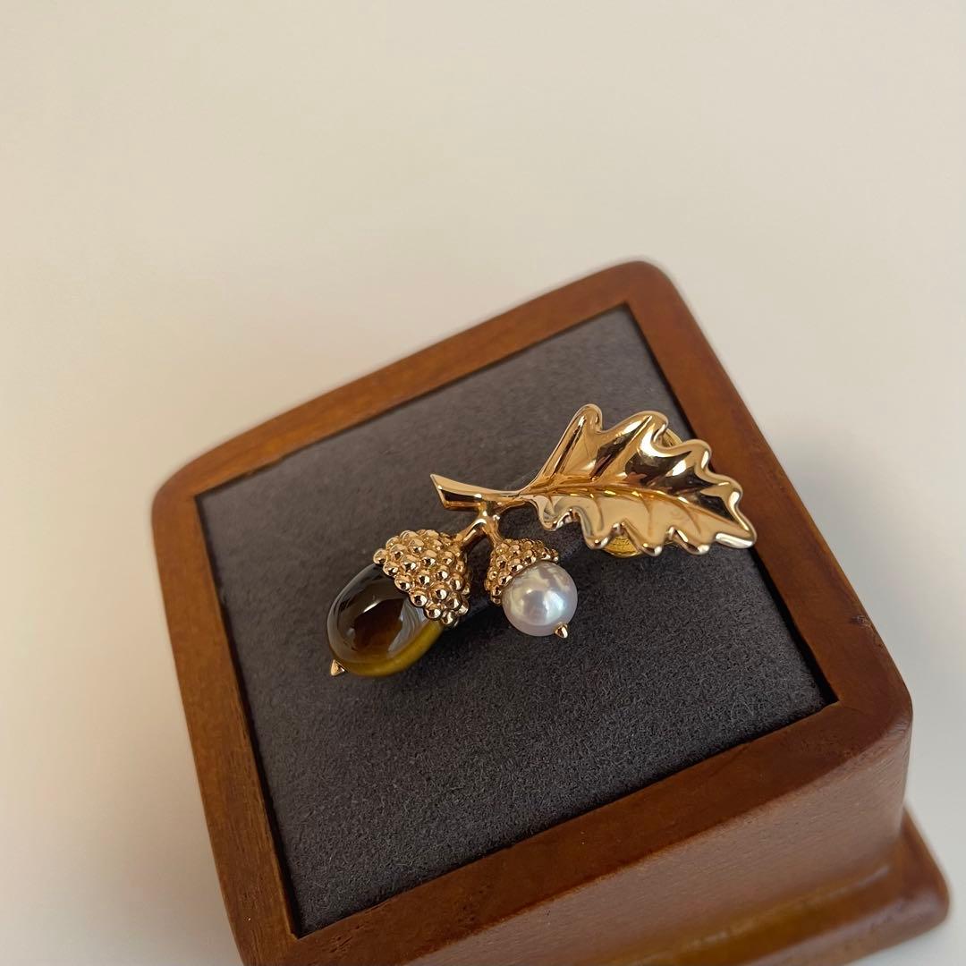 MIKIMOTO どんぐりのブローチ ミキモト パール 真珠 ピンブローチk18