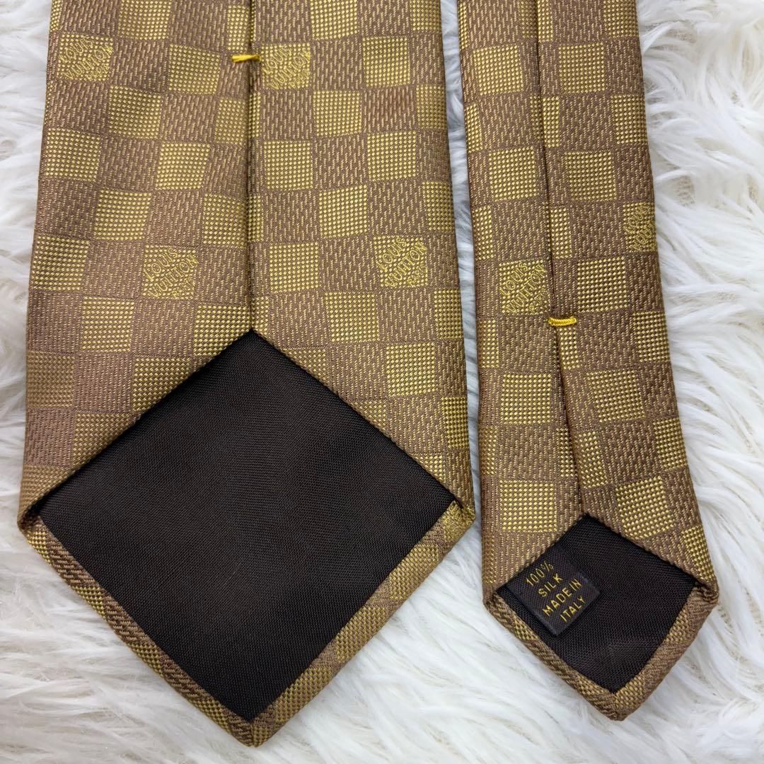 ルイヴィトン ダミエ 現行 チェック柄 シルク ネクタイ ゴールド