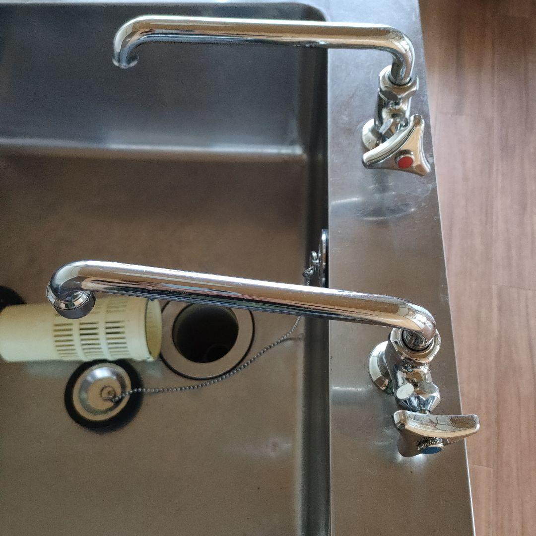 業務用 一槽シンク 二口蛇口付き 流し台 厨房機材 洗浄済み キッチン 一層