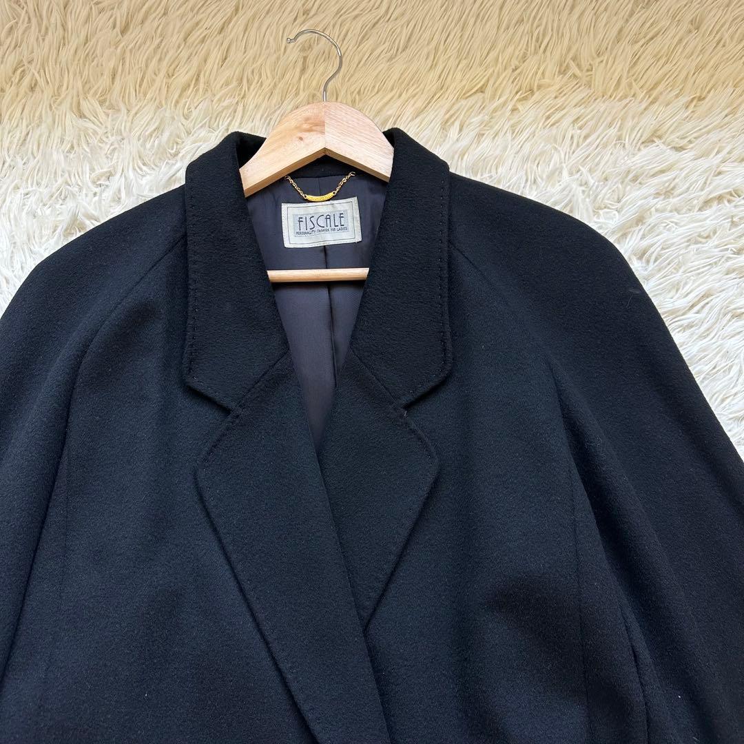 美品✨カシミヤ100%チェスターコート　ロング　ダブル　ラグラン袖　黒　ブラック