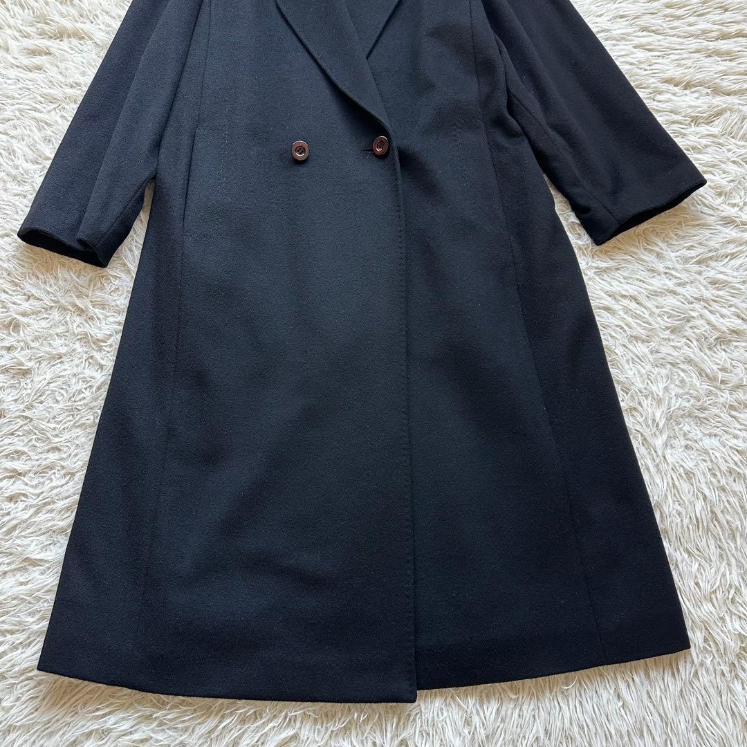 美品✨カシミヤ100%チェスターコート　ロング　ダブル　ラグラン袖　黒　ブラック