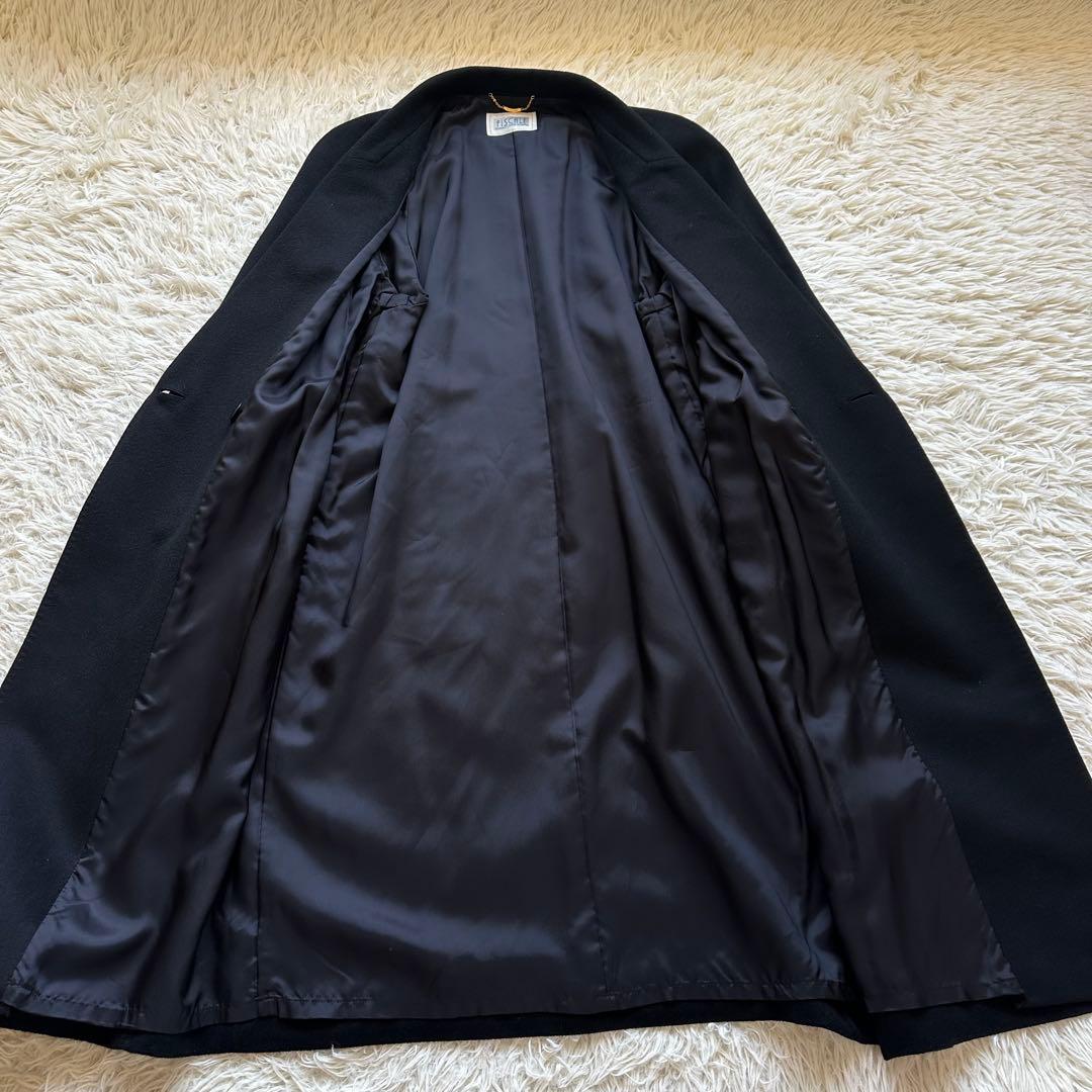 美品✨カシミヤ100%チェスターコート　ロング　ダブル　ラグラン袖　黒　ブラック