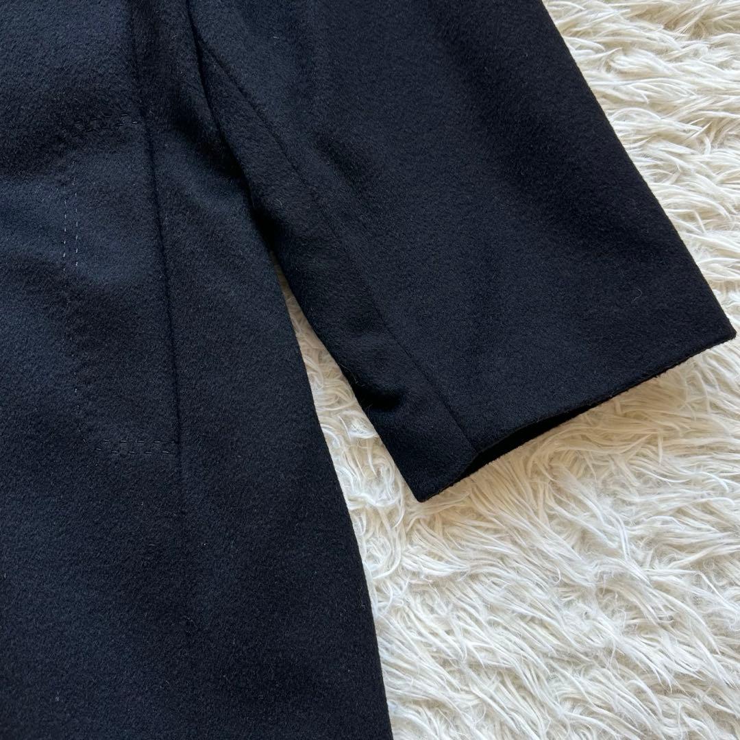 美品✨カシミヤ100%チェスターコート　ロング　ダブル　ラグラン袖　黒　ブラック