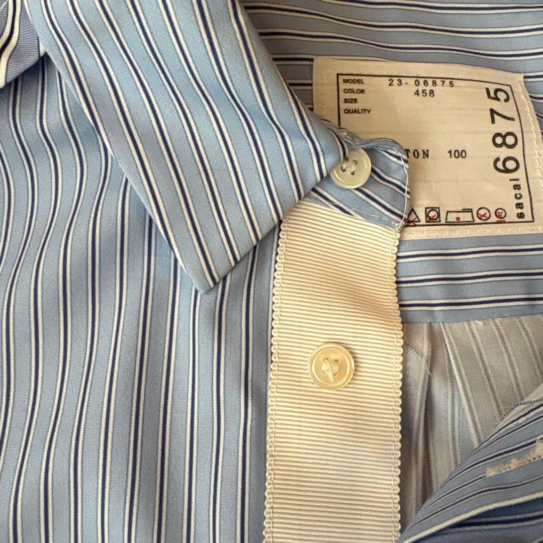 sacai ストライプ長袖シャツ サイズ1 袖着脱可 2WAY 綿100%
