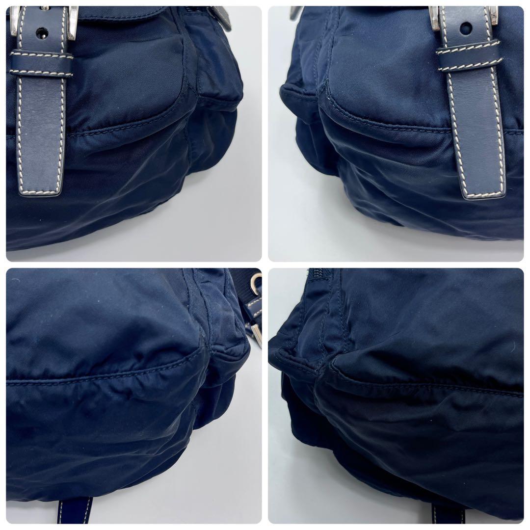 PRADA プラダ メッセンジャーバッグ 三角ロゴ ナイロン レザー ネイビー