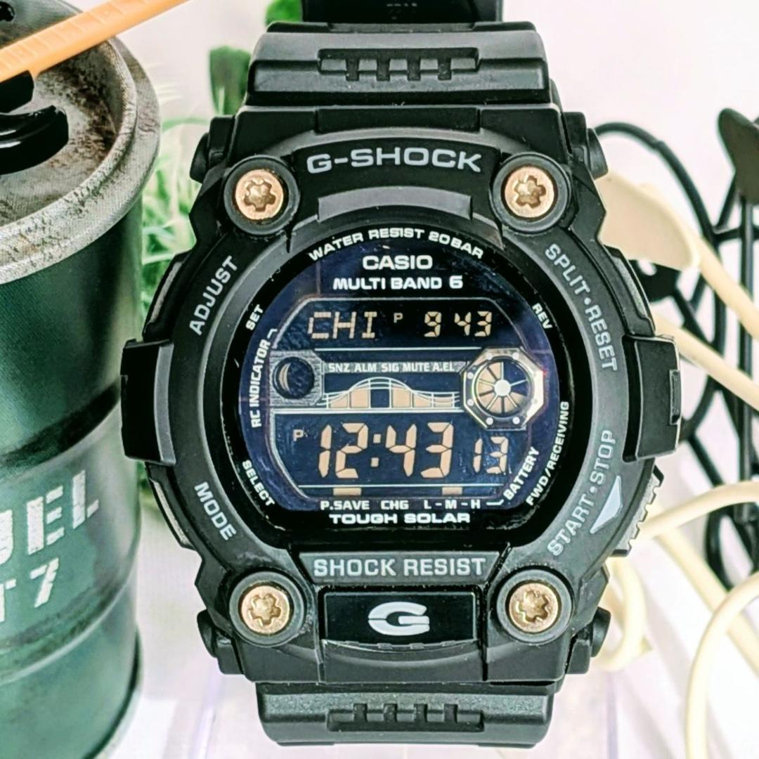 美品 CASIOメンズ腕時計Gショック ブラック ソーラー タイド＆ムーングラフ