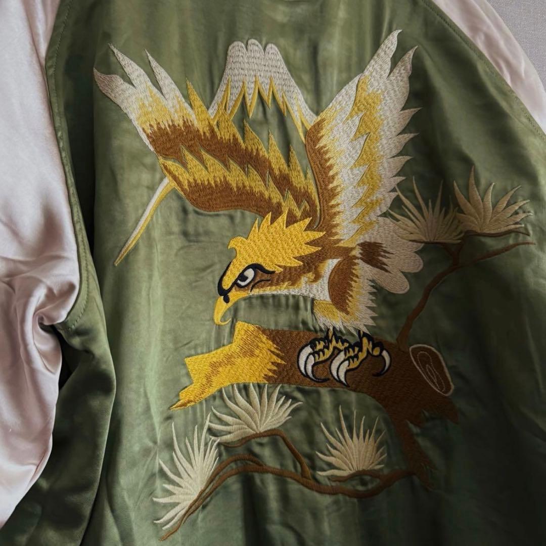 【2XL】リバーシブル別珍虎とサテン鷹刺繍 Japanスカジャン