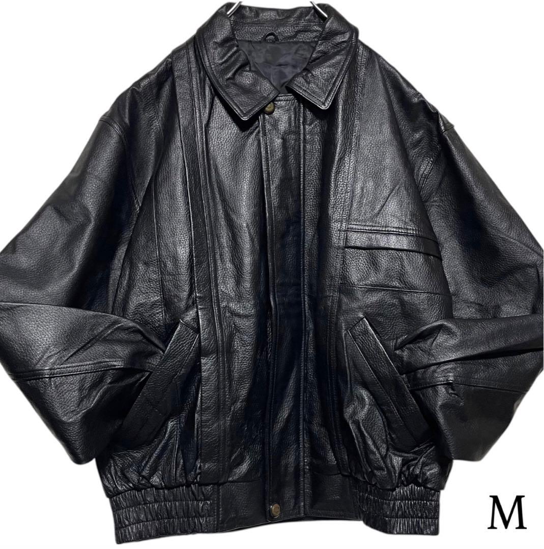 未使用級【vintage】羊革 本革ラムレザーシングルライダースジャケット 黒M