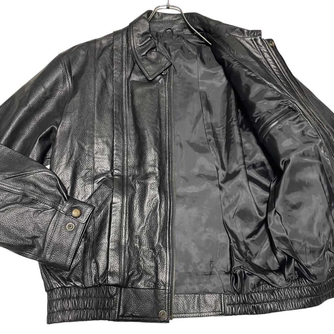 未使用級【vintage】羊革 本革ラムレザーシングルライダースジャケット 黒M