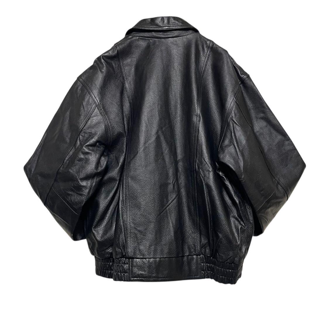 未使用級【vintage】羊革 本革ラムレザーシングルライダースジャケット 黒M
