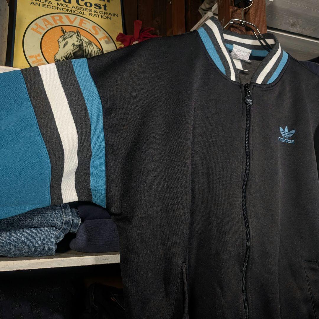 80s　old adidas ATPジャケット ワンポイント刺繍 ボーダー XL