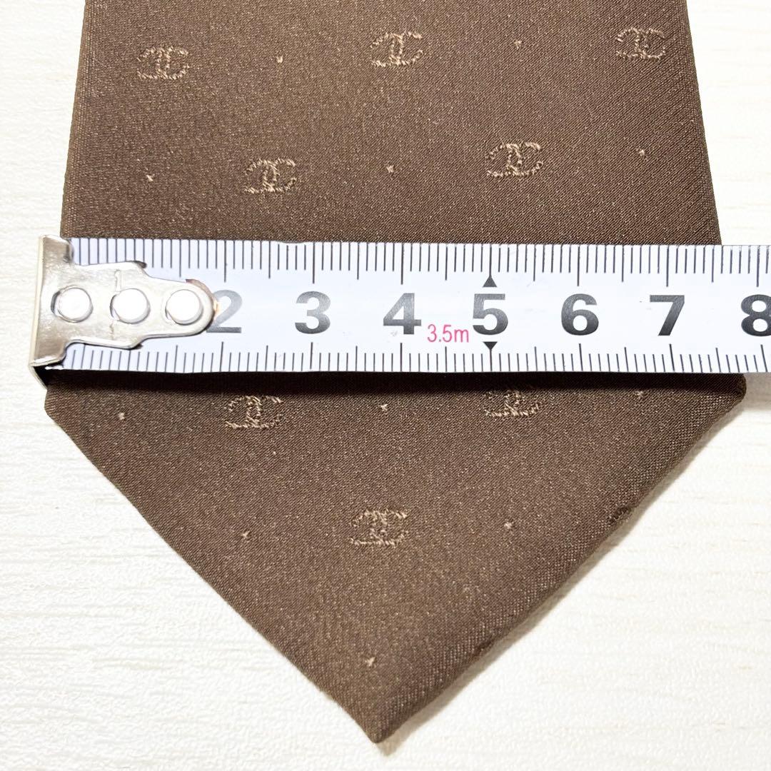 CHANEL シャネル ココマーク CC ブラウン シルク 無地 ネクタイ 美品