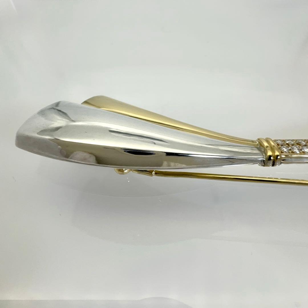 K18×シルバー ダイヤモンド0.13ct リボン ブローチ 総重量12.0g