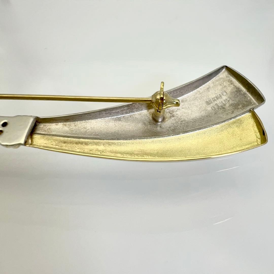 K18×シルバー ダイヤモンド0.13ct リボン ブローチ 総重量12.0g