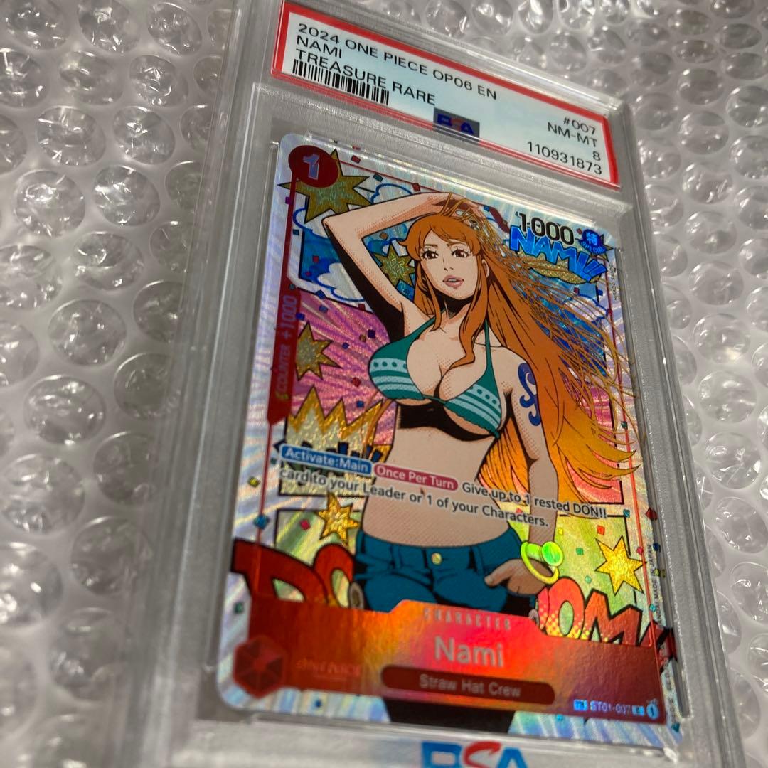 英語　ワンピースカード　ナミ　トレジャーレア　PSA8