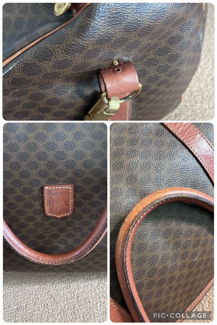 セリーヌCELI NE大容量マカダム柄ボストンバッグショルダーストラップ付き