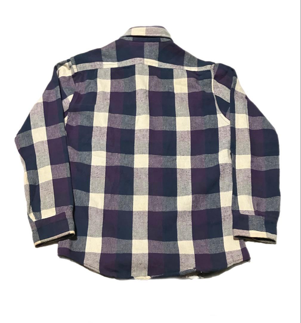 80s オシュコシュ ヘビーネルシャツ パープルカラー ブロックチェック アメ製