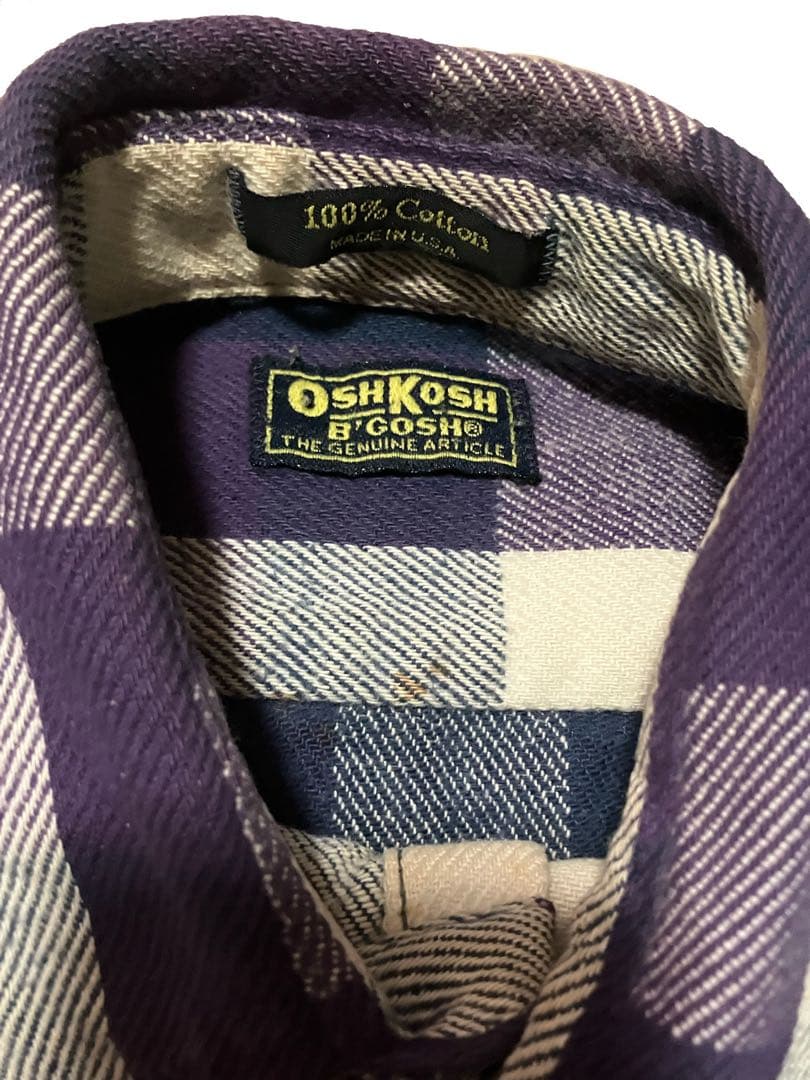 80s オシュコシュ ヘビーネルシャツ パープルカラー ブロックチェック アメ製