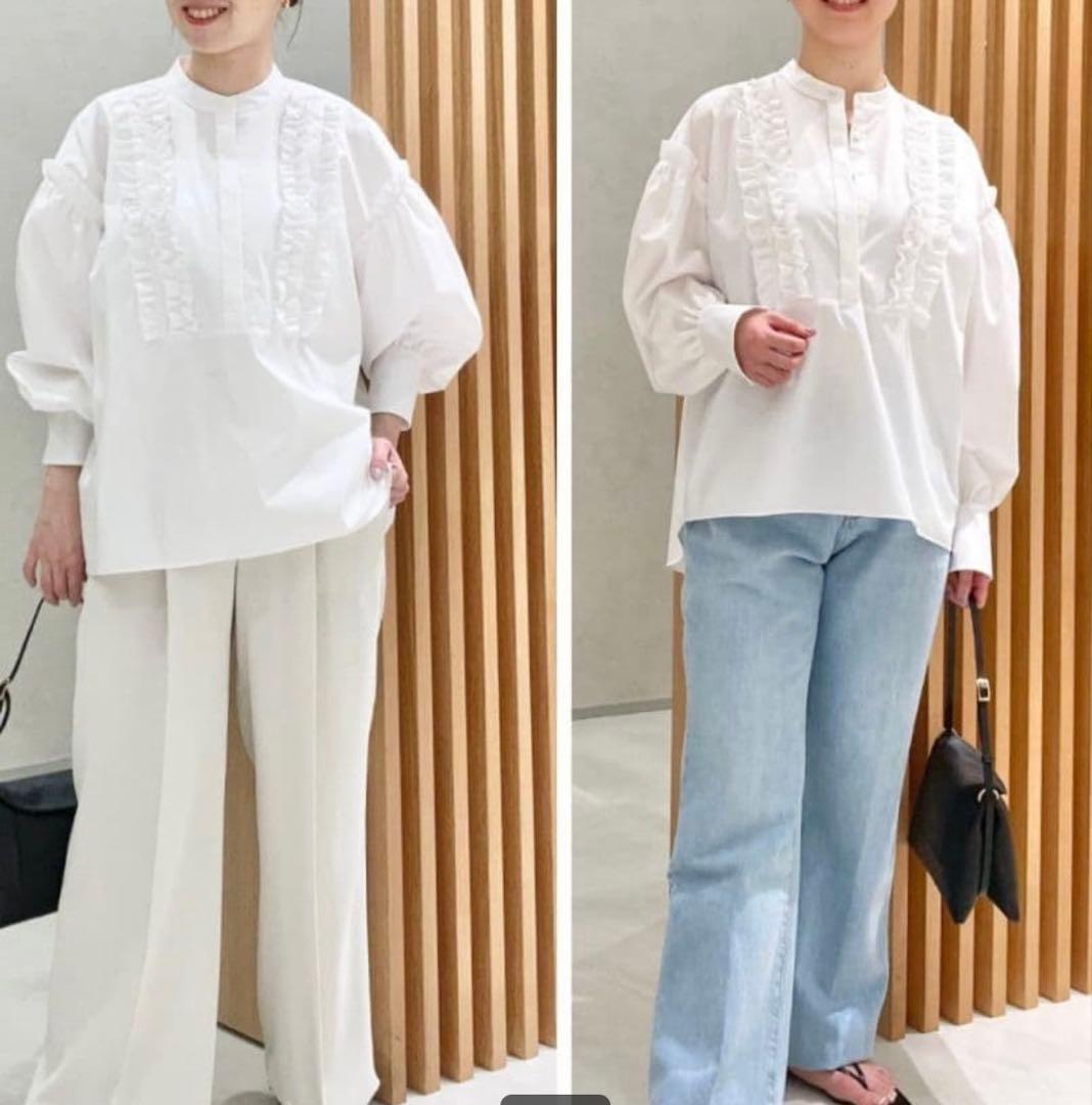 未使用　セオリーリュクスVALENTINE SHIRTフリル 白38 ブラウス