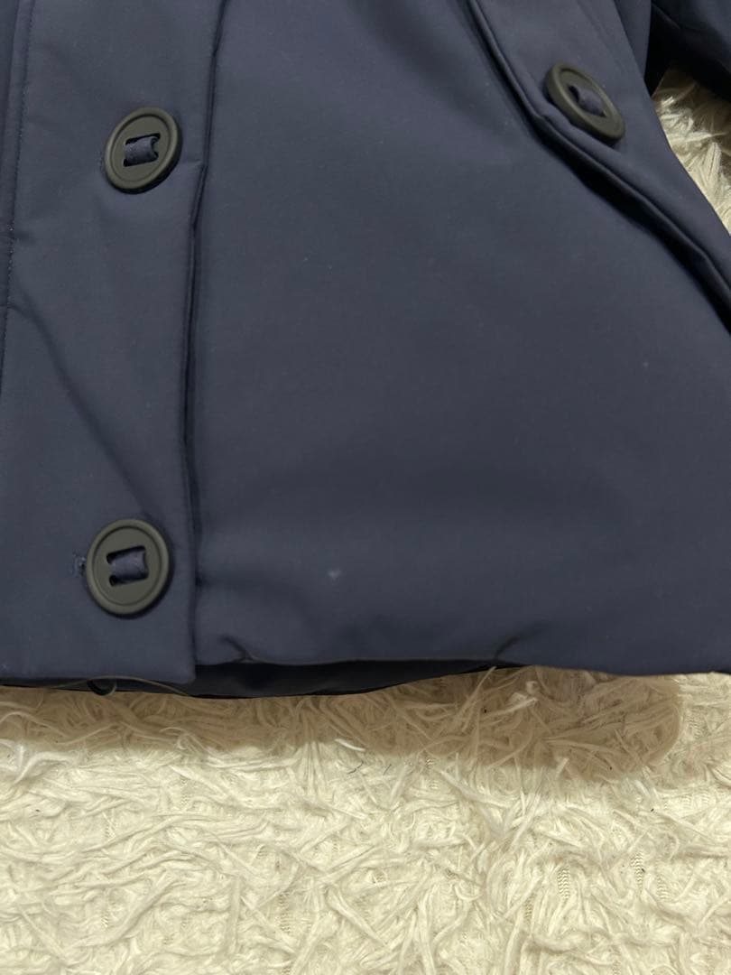 美品 セイブザダック エコダウンジャケット ネイビー　短丈　フード防風　防水