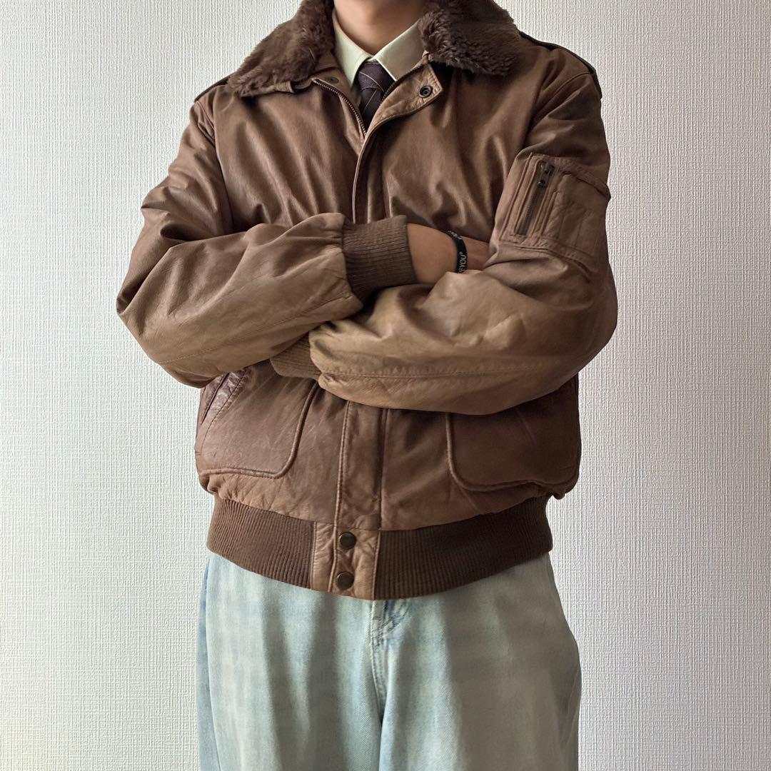 80's ヴィンテージレザー フライトジャケット ブラウン A-2 B-15