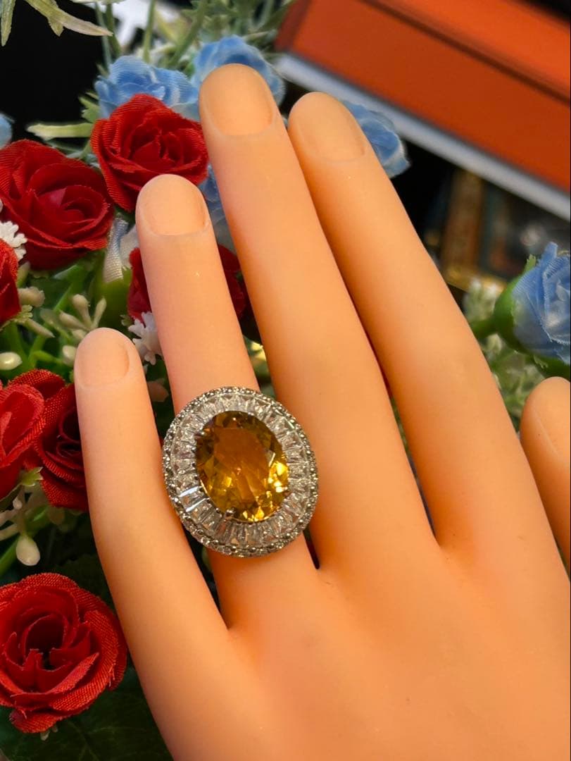 c*e様 天然石シトリン10.00ctサイズ限定9号リング