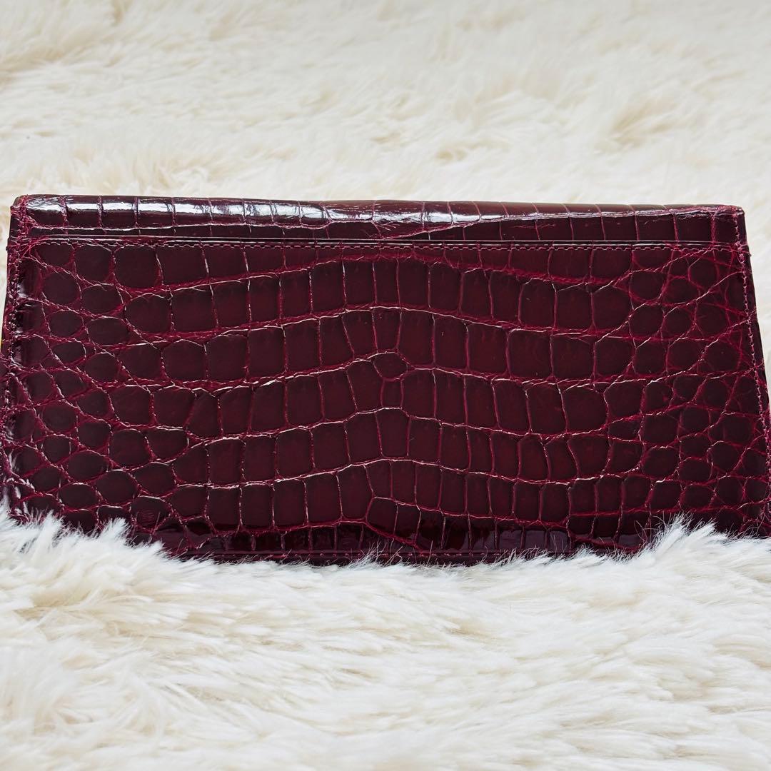 ＪＲＡ シャイニークロコダイル 長財布 ワインレッド 穿孔 クロコダイル 財布