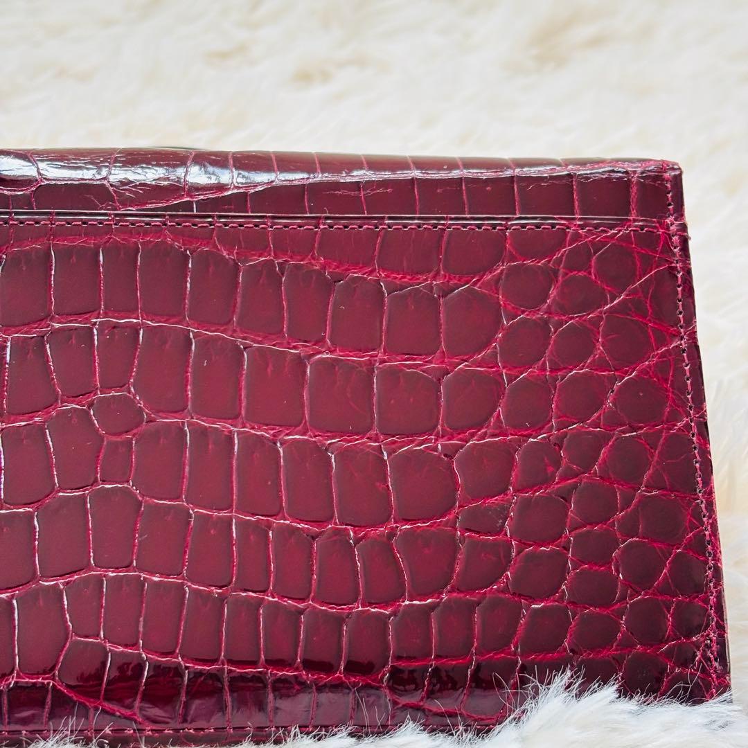 ＪＲＡ シャイニークロコダイル 長財布 ワインレッド 穿孔 クロコダイル 財布