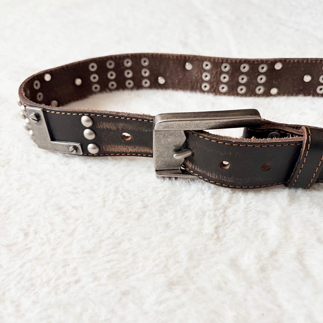 5839 【希少】 ディーゼル DIESEL スタッズベルト ブラウン Y2K