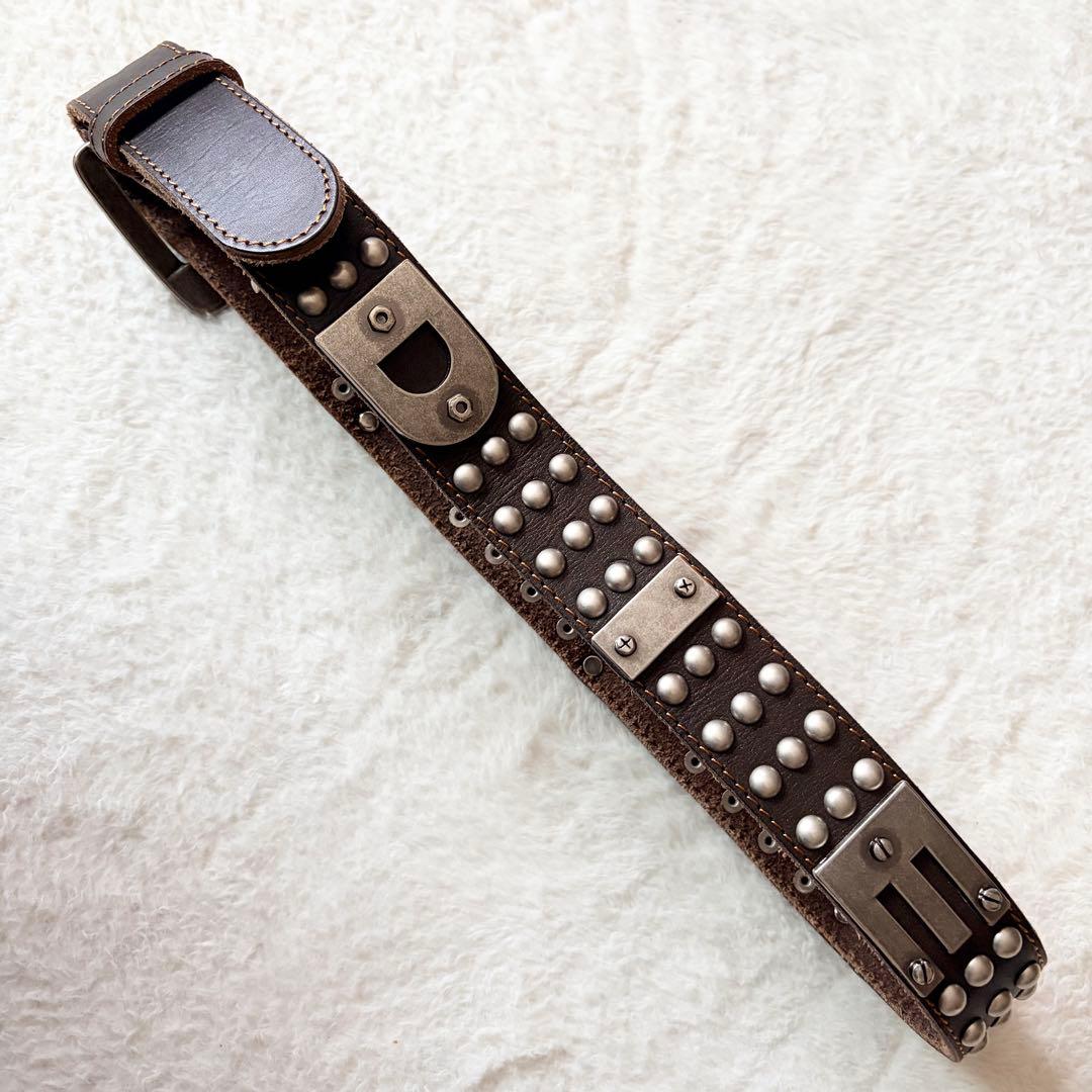 5839 【希少】 ディーゼル DIESEL スタッズベルト ブラウン Y2K
