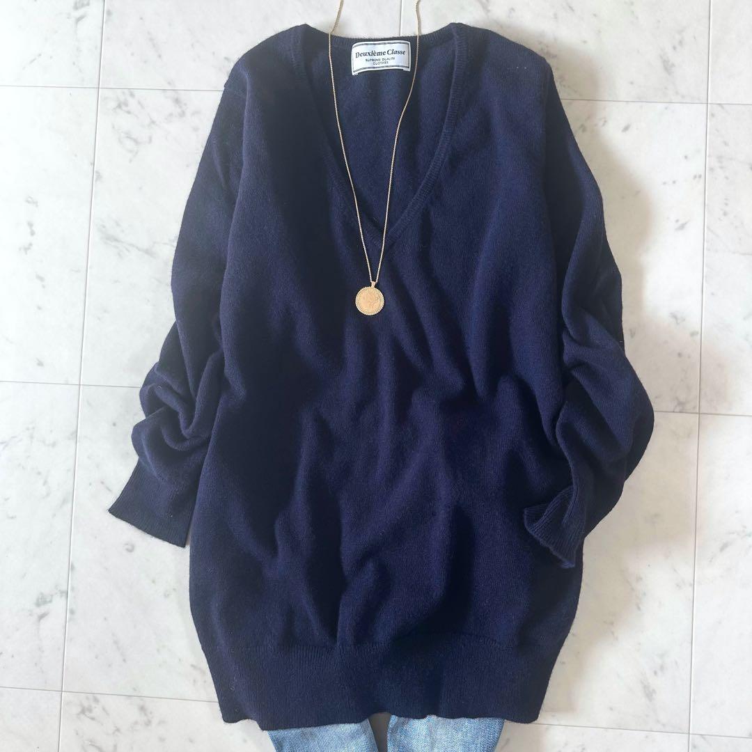 美品*ドゥーズィエムクラス Vネックカシミヤニット カシミヤ100% ネイビー