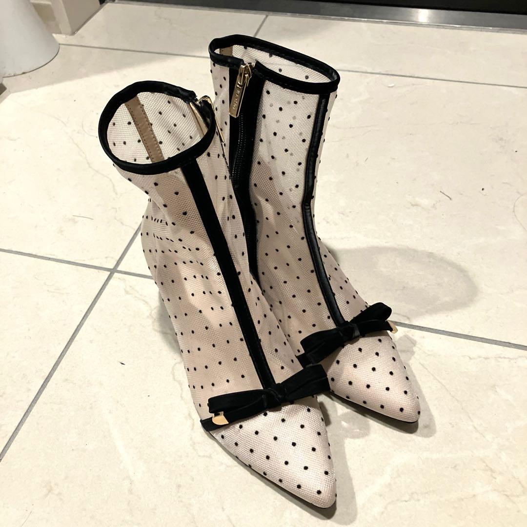 Randa リボンシアーショートブーツ