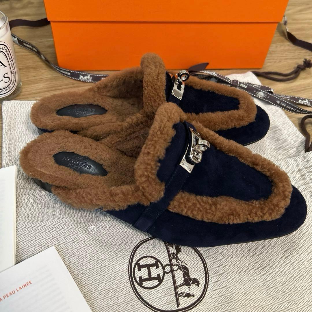 HERMES　エルメス　ミュール　オズ　38　ケリーバックル　ボア　今季シューズ