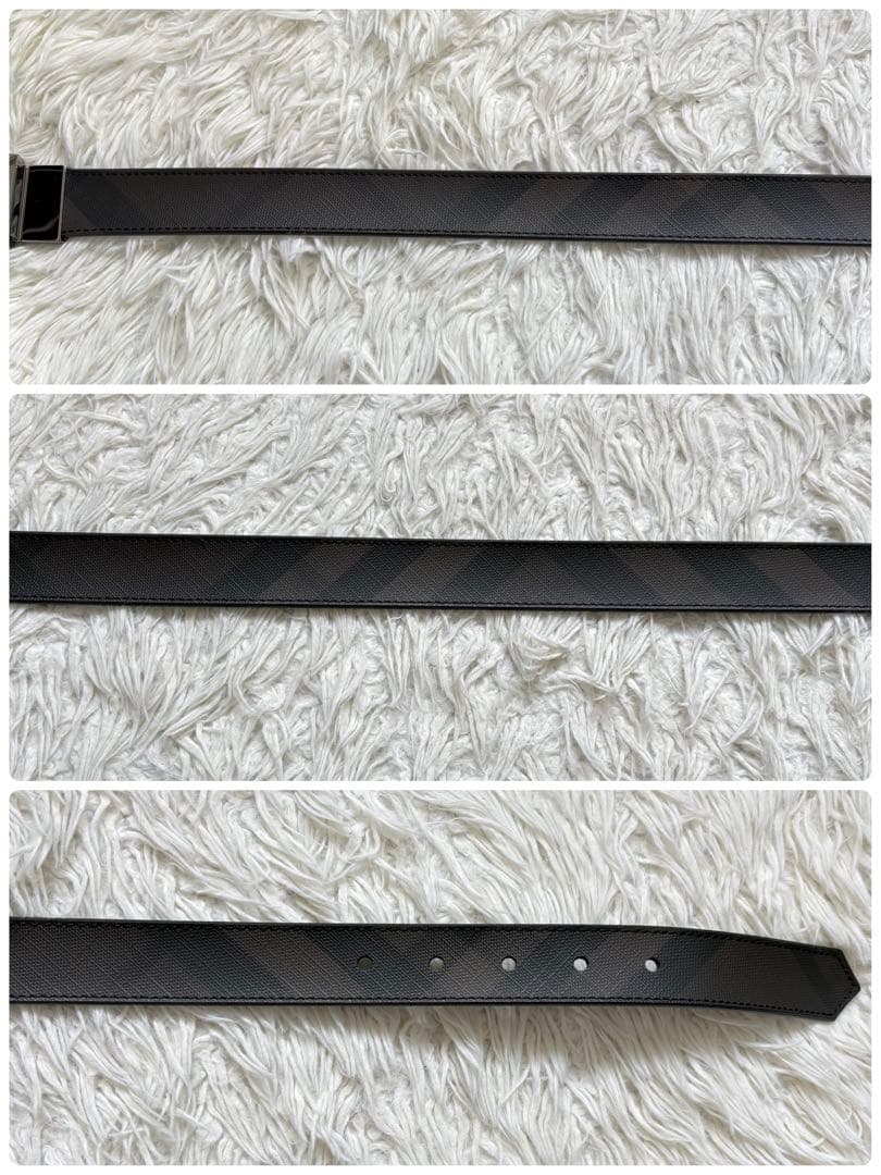 未使用　バーバリー メンズ シャドーチェック 回転式　レザーベルト　リバーシブル