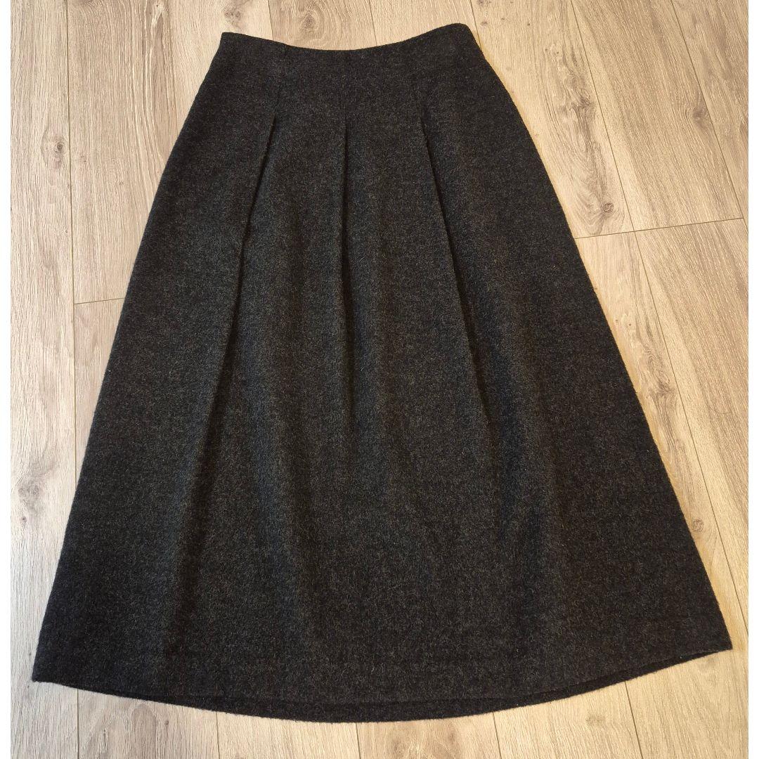 23区 ウール プリーツ ロングスカート 細見え 大きいサイズ 44 グレー