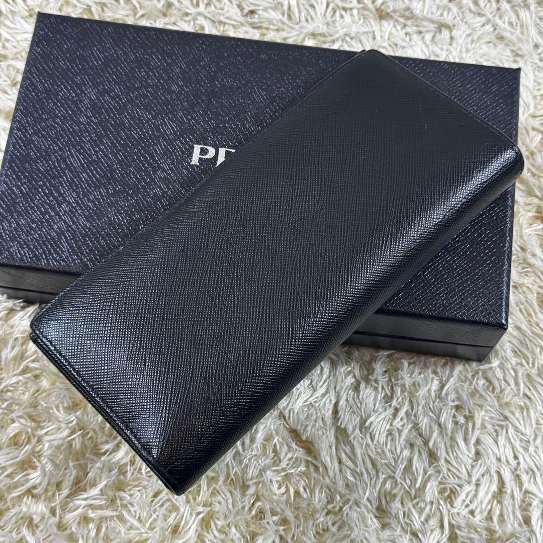 大人気✨現行　プラダ　長財布　三角ロゴ　サフィアーノ　黒　ブラック　付属品完備