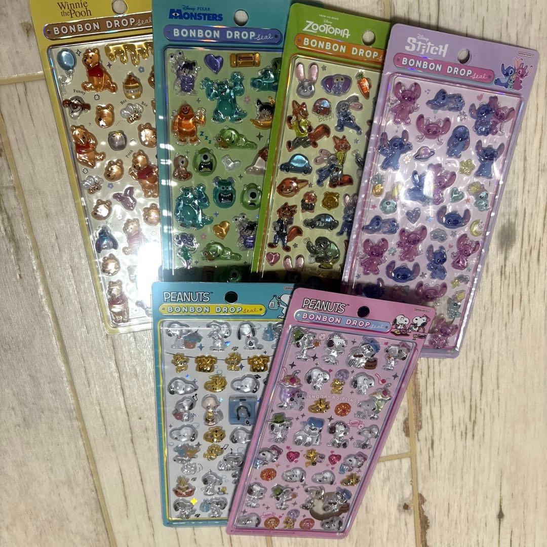 公式　ポンポンドロップシール ディズニー&スヌーピー　6枚セット