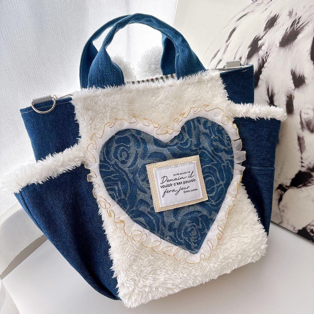 コヤンイサムチョン　バック　バラ模様マンドゥちゃん　デニム　トート