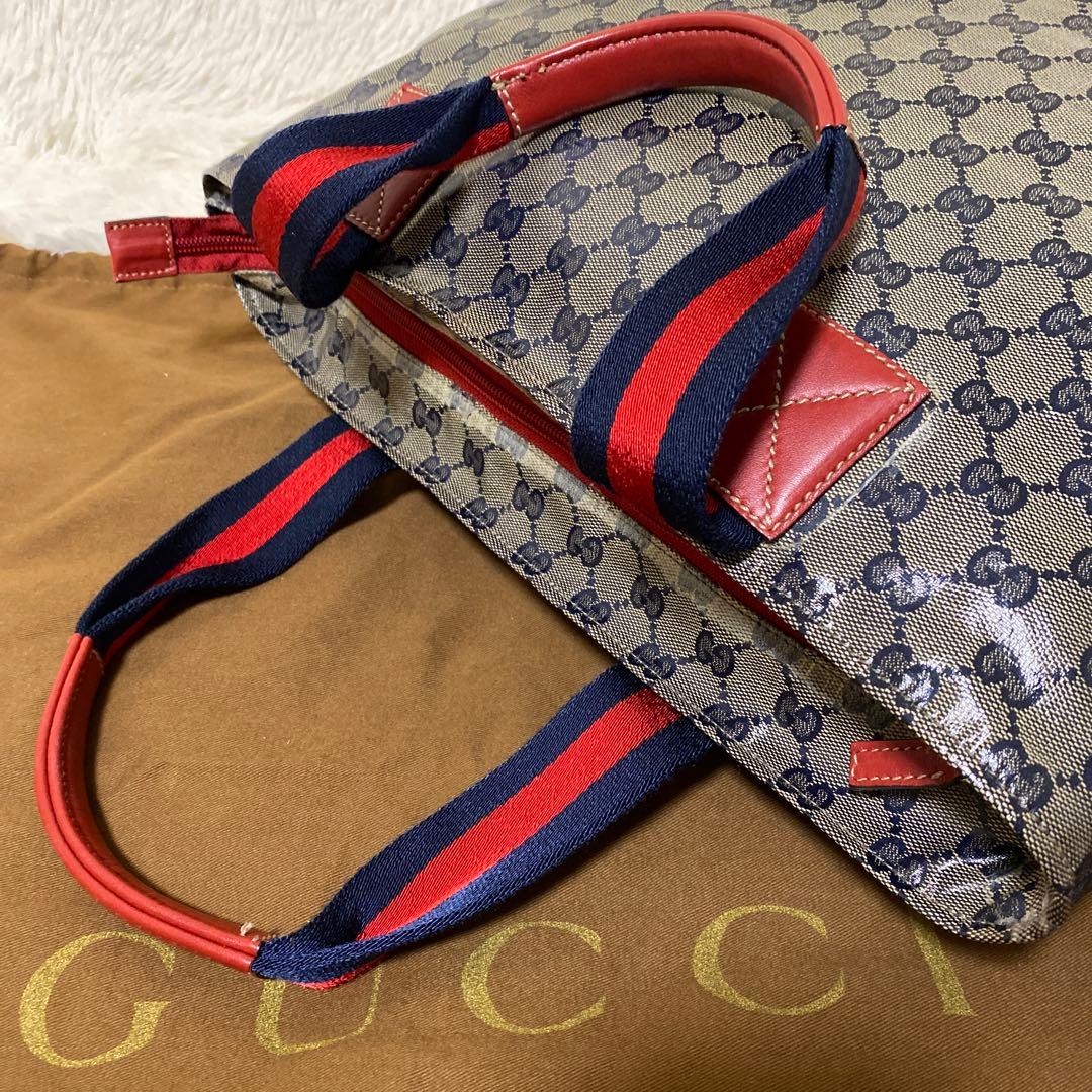 【美品】GUCCI トートバッグ GGキャンバス シェリーライン 大容量　希少