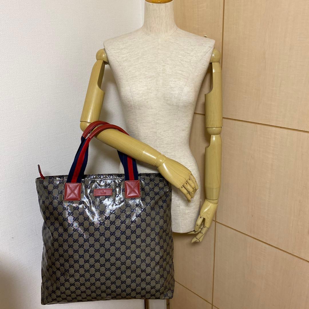 【美品】GUCCI トートバッグ GGキャンバス シェリーライン 大容量　希少