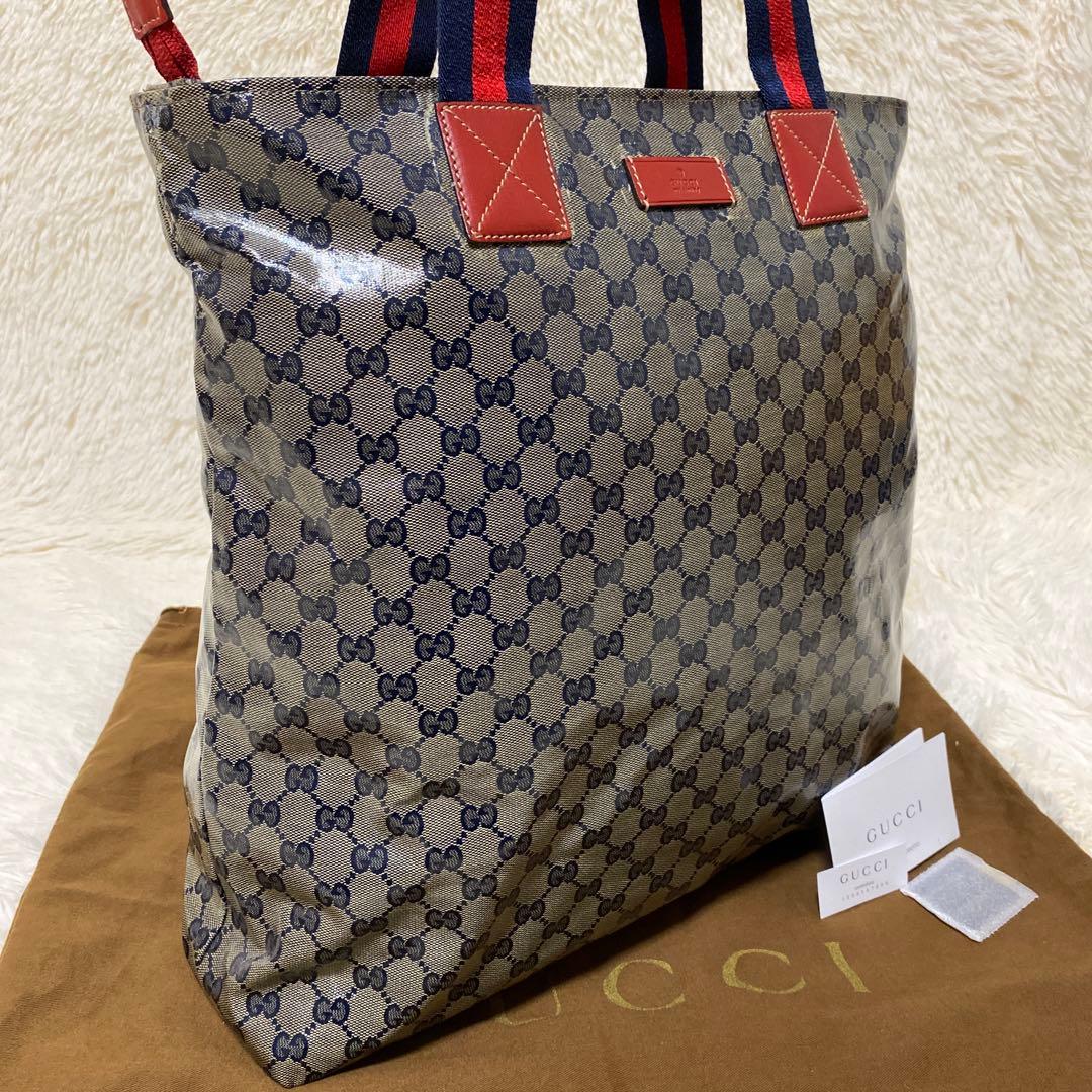 【美品】GUCCI トートバッグ GGキャンバス シェリーライン 大容量　希少