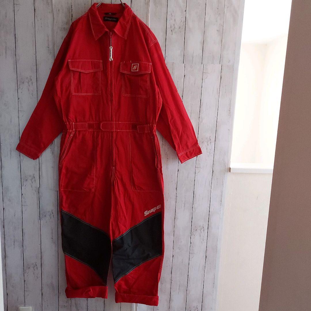 【Snap-on】美品 スナップオン 刺繍 オールインワン XL 赤